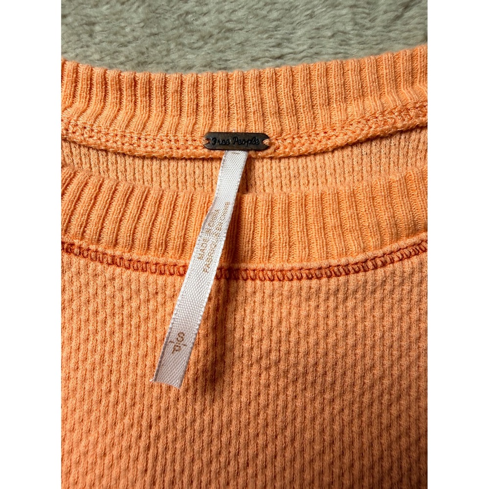 Free People Orange Waffle Knit Thermal Top Crochet Small Boho Western Festival - Picture 3 of 4